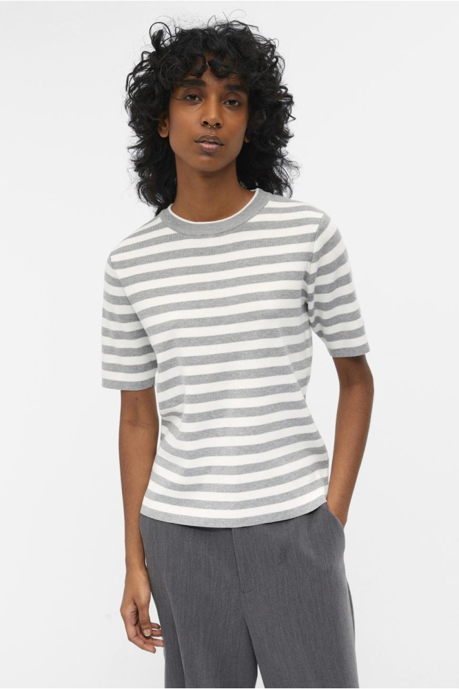 OBJESTER S/S NEW KNIT PULLOVER NOOS 23043510 Light Grey Melange/Cloud Dancer